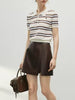 Genuine Leather Mini Skirt High Waist A-Line with Slit