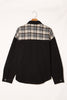 Black Plaid Patchwork Oversized Denim Shirt Jacket for Women