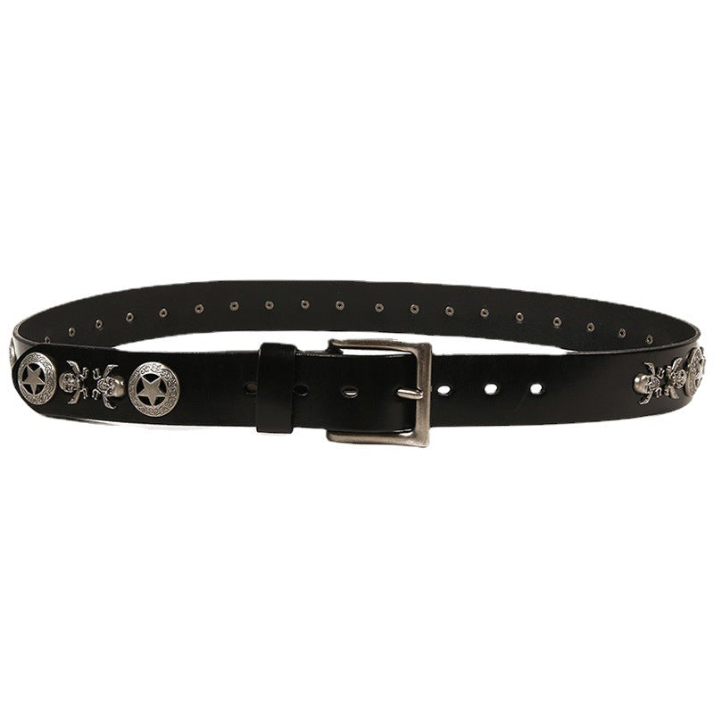 Full Grain Leather Belt with Skull Rivets