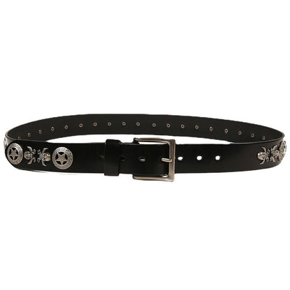Full Grain Leather Belt with Skull Rivets