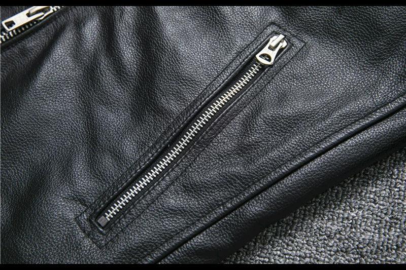 Men’s Genuine Leather Biker Jacket with Racing Stripes