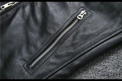 Men’s Genuine Leather Biker Jacket with Racing Stripes