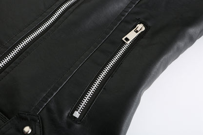 Women’s Faux Leather Motorcycle Jacket with Belt