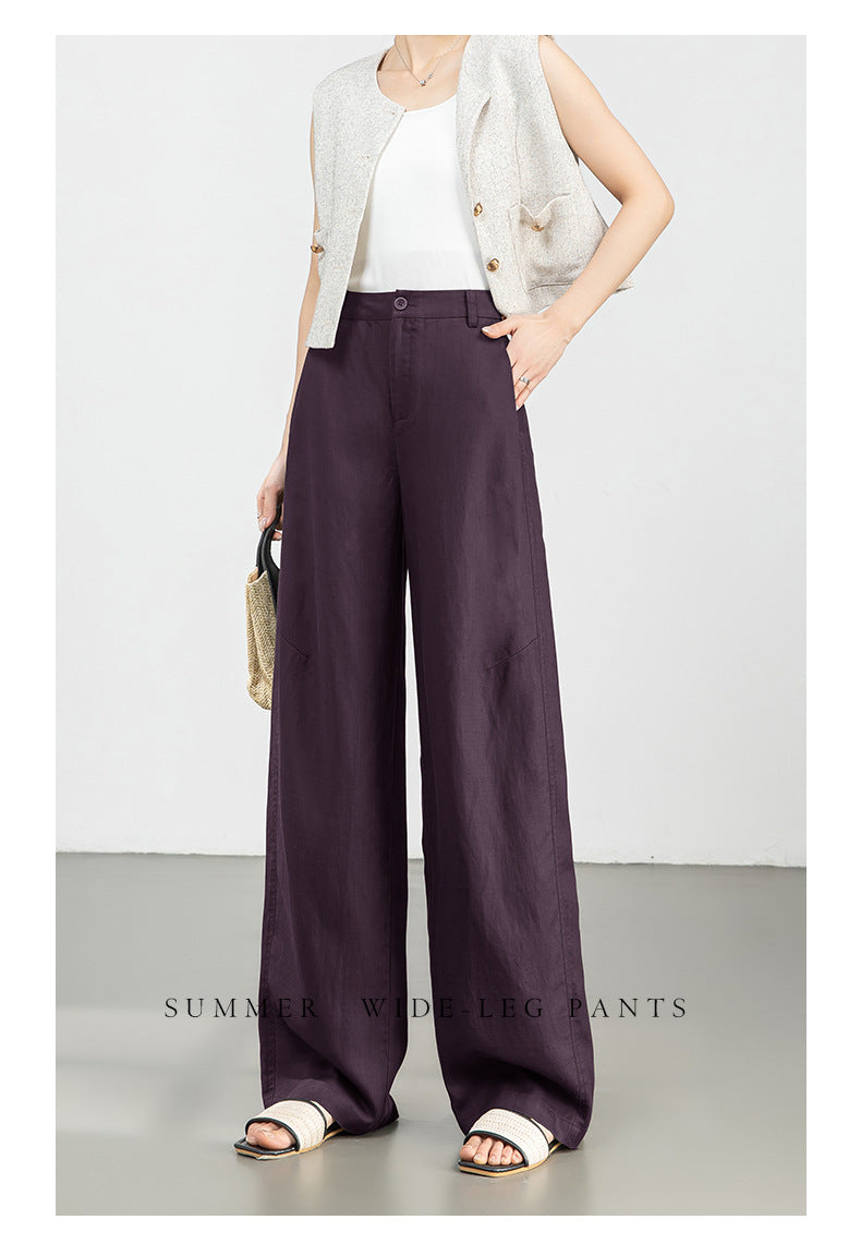 High waist wide leg linen pants for women