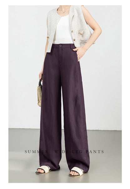High waist wide leg linen pants for women