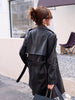 Women sheepskin leather trench coat jacket