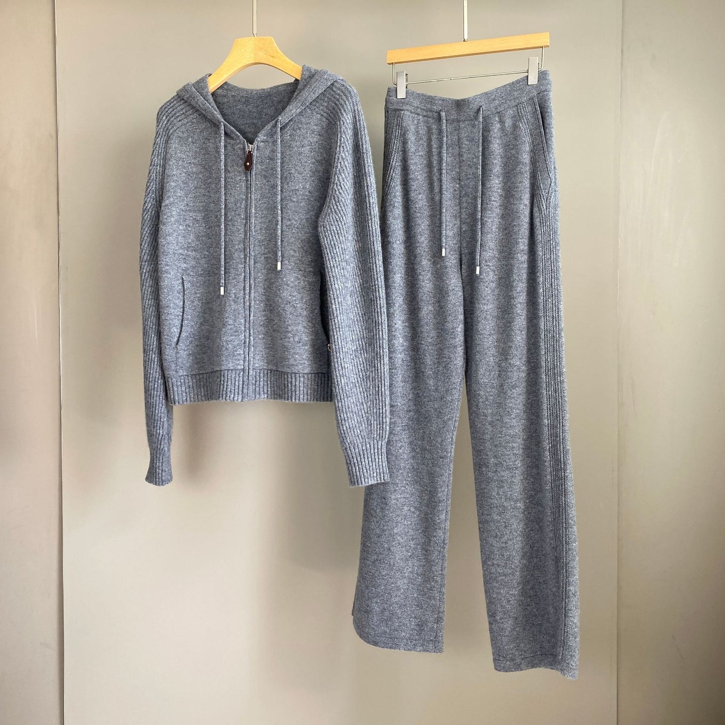 Women Cashmere Wool Knit Hoodie and Pants Set