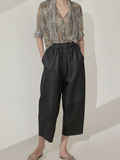 Women Leather Baggy Harem Pants