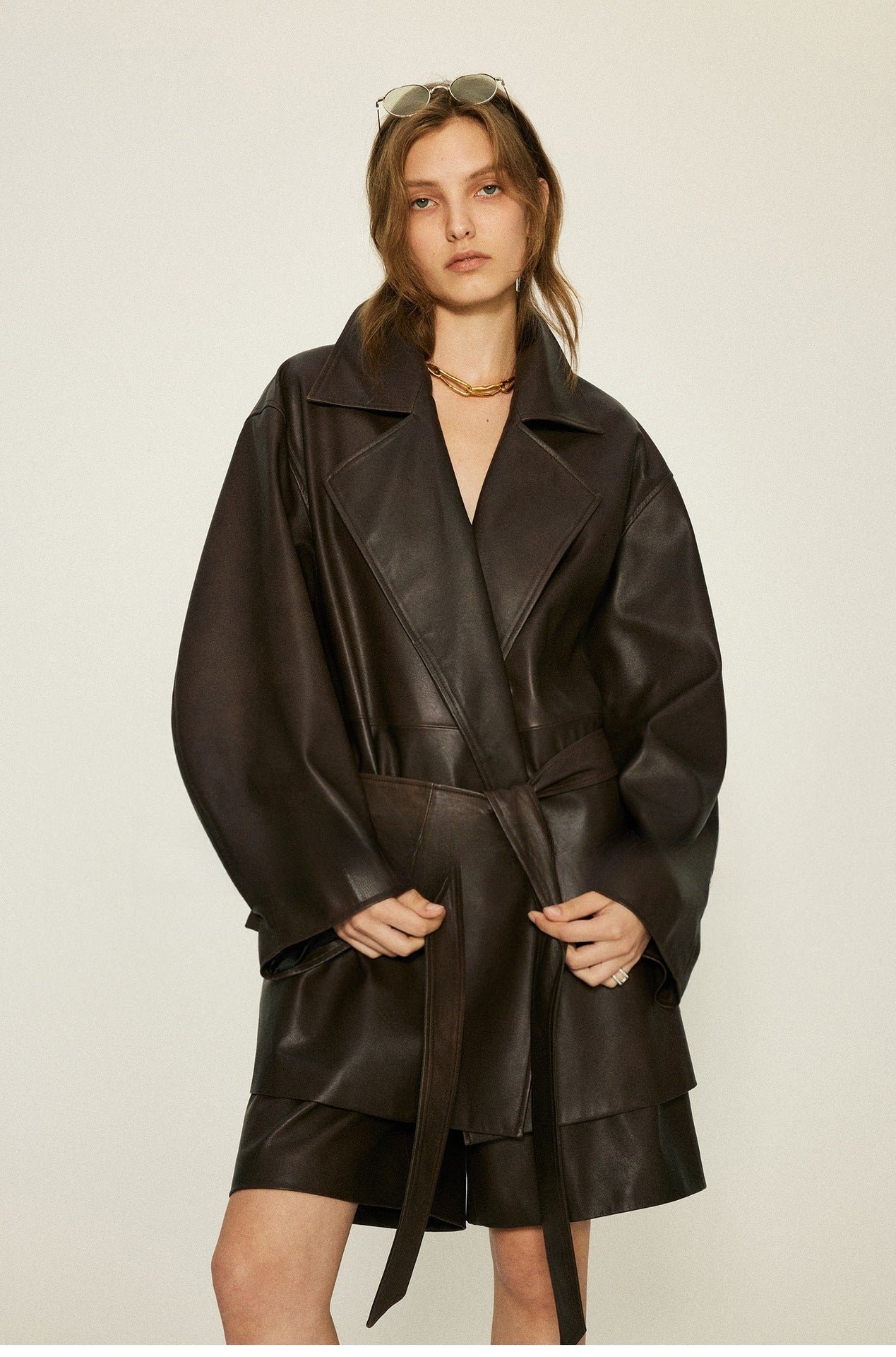 Women’s Oversized Leather Bomber Jacket Moto Trench Coat