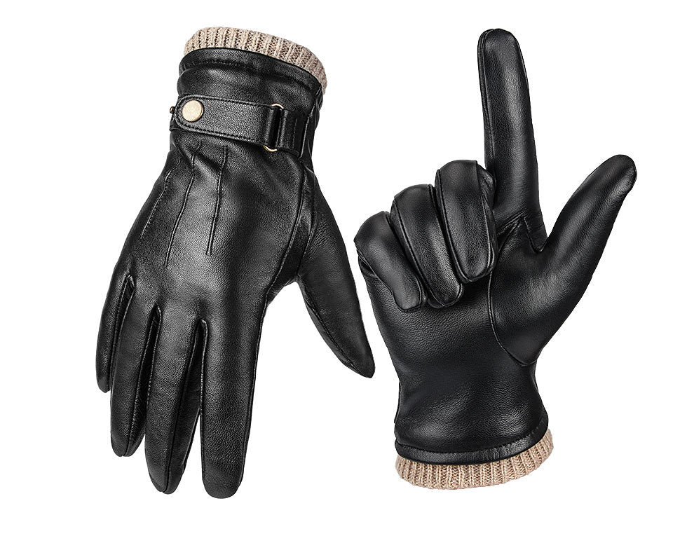 Men's leather gloves with fleece lining