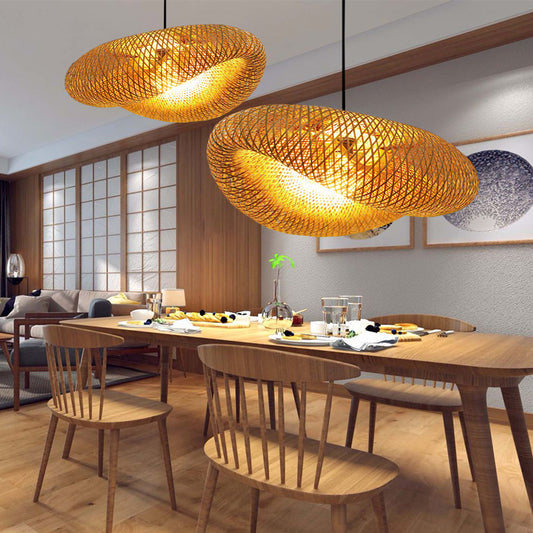 Bamboo Pendant Modern Rattan Chandelier for Dining Room