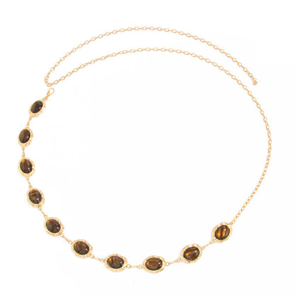 Women’s Gold Tone Oval Stone Chain Belt