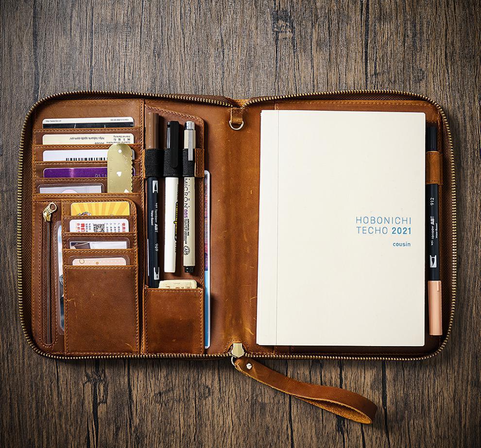 A5 Genuine Leather Zipper Business Portfolio