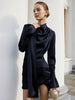 Women’s Navy Blue Long Sleeve Draped Neck Bodycon Mini Dress