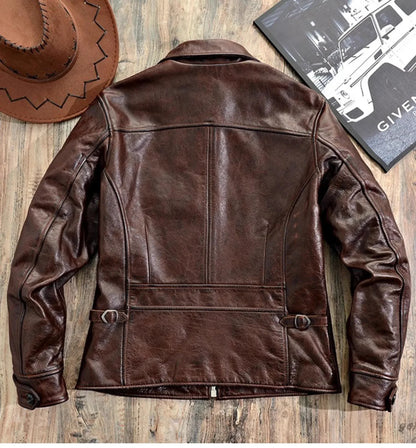 Men’s Retro Waxed Cowhide Leather Jacket