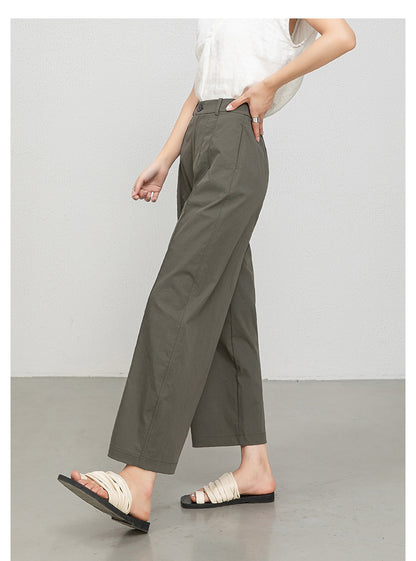 Women casual pants with cropped wide leg drape