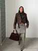 Women Brown Velvet Motorcycle Jacket Cropped Suede