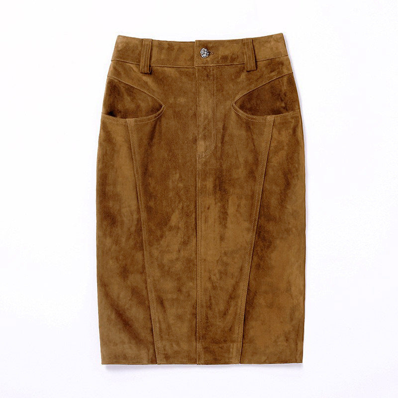 High Waist Leather Midi Pencil Skirt Women