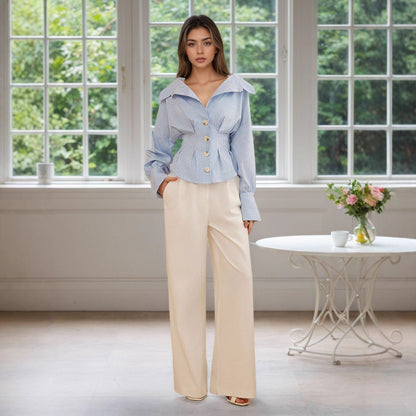 puff sleeve blue shirts for women