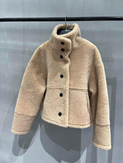 Women’s Short Shearling Two-Sided Leather Jacket Real Fur