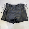 Black Faux Leather Lace-Up High Waisted Shorts