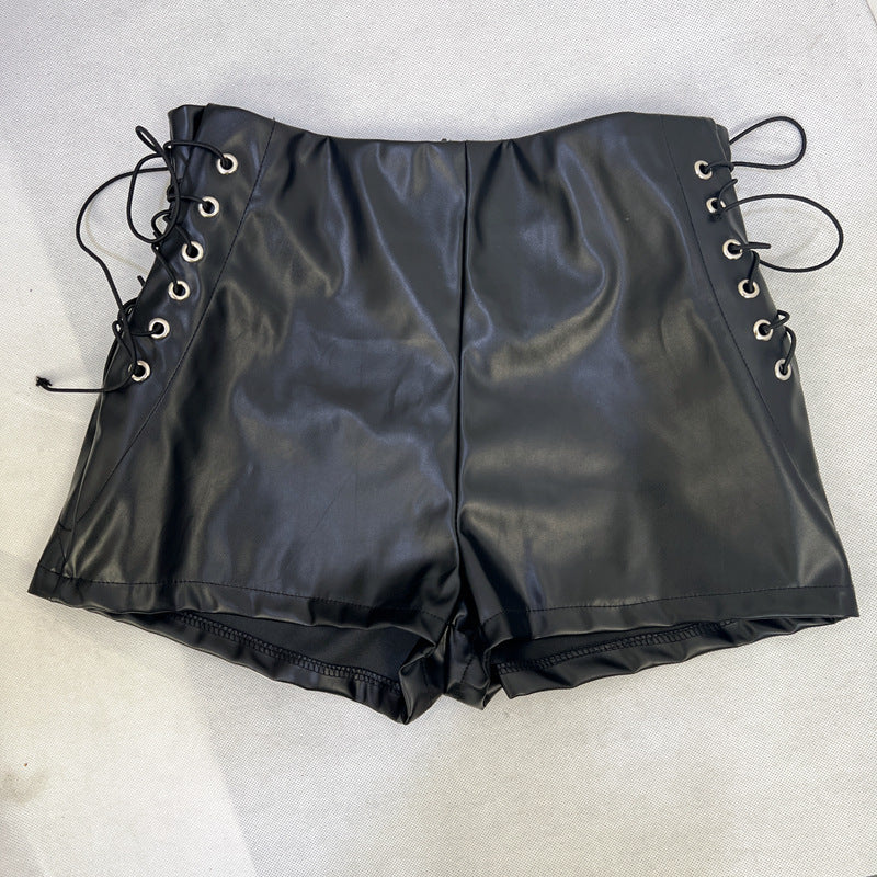 Black Faux Leather Lace-Up High Waisted Shorts