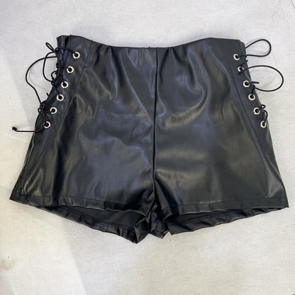 Black Faux Leather Lace-Up High Waisted Shorts