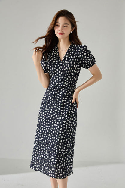yellow floral v neck midi dress summer