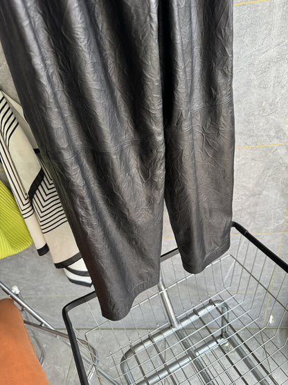 Women Genuine Leather Trousers Elastic Waist Carrot Pants