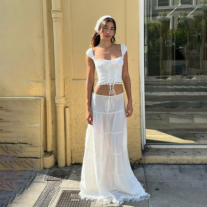 women's ruffled long frilly skirts