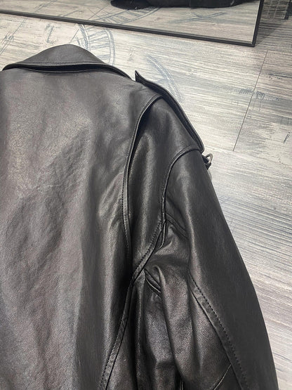 Women Oversized Genuine Leather Motorcycle Jacket Retro Washed