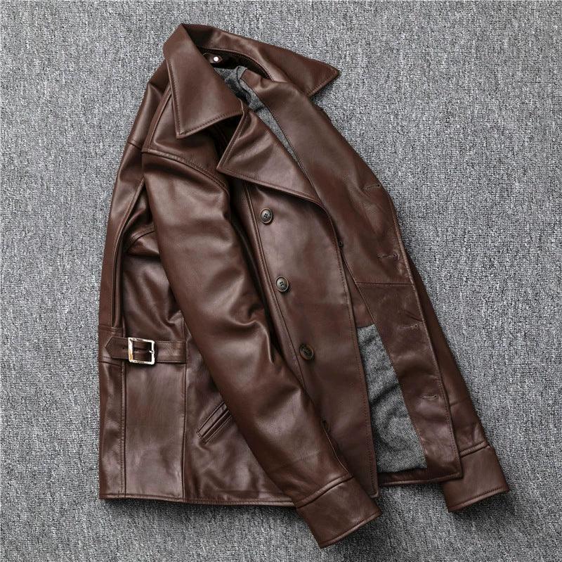 Men’s Oil-Waxed Calfskin Leather Biker Jacket