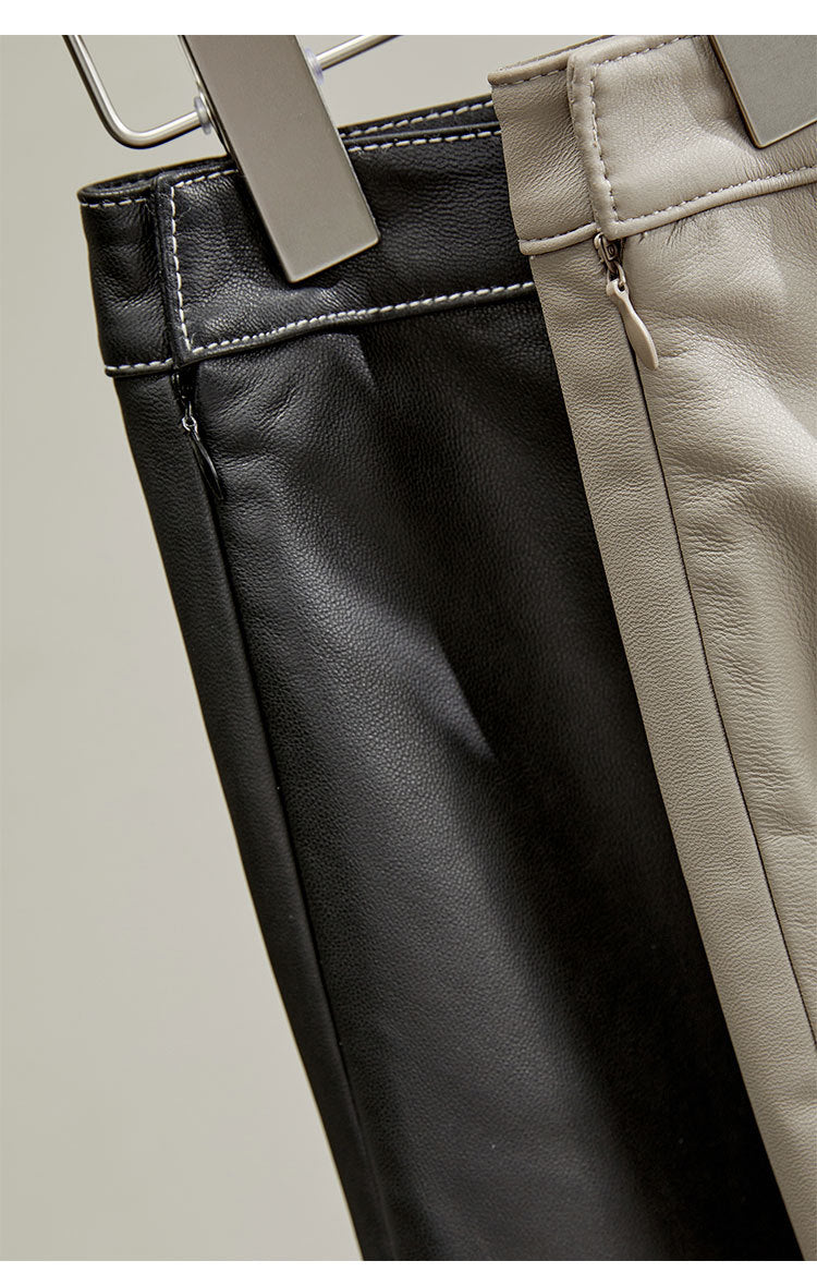 Irregular Cut Leather Wide Leg Pants for Women Cropped Straight Fit