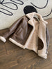 Brown faux shearling aviator leather bomber jacket