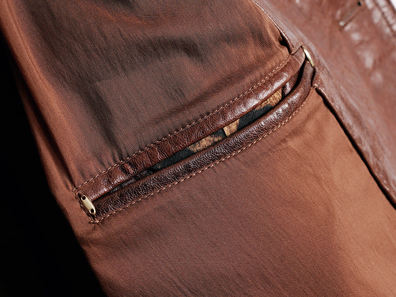 Women Leather Trench Coat Double-Breasted With Belt