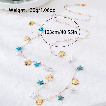 Women’s Starfish Shell Waist Chain with Pearl Charms