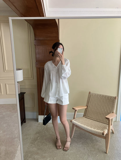 Women's Button Front Puff Sleeve Blouse
