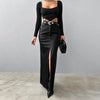High Waist Leather Slit Straight Skirt