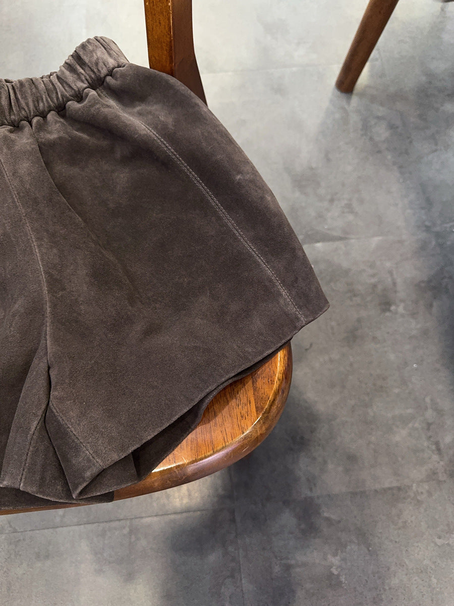 Women’s Genuine Suede Shorts  Wide Leg Brown Leather