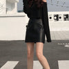 High Waist Black Faux Leather Mini Skirt for Women