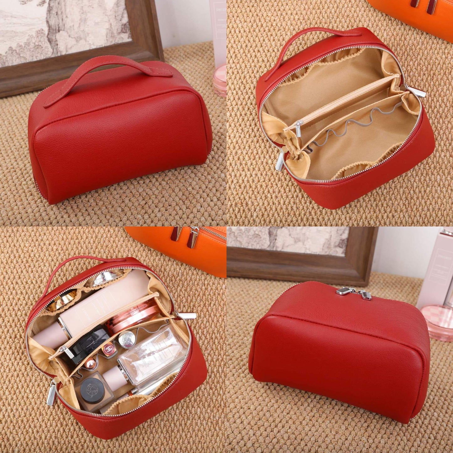 Women’s Genuine Leather Cosmetic Bag with Interior Travel Organizer