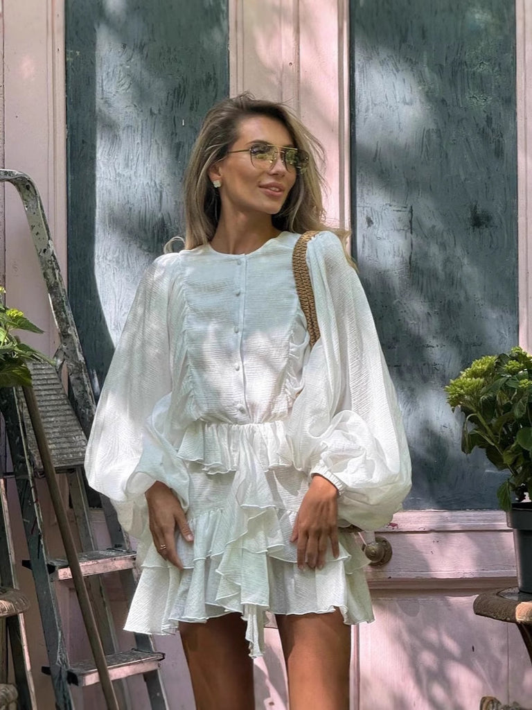 Layered ruffle lantern sleeve mini dress 1 S