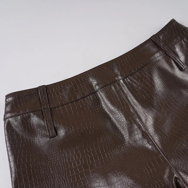 Y2K faux leather leopard fur trim mini shorts