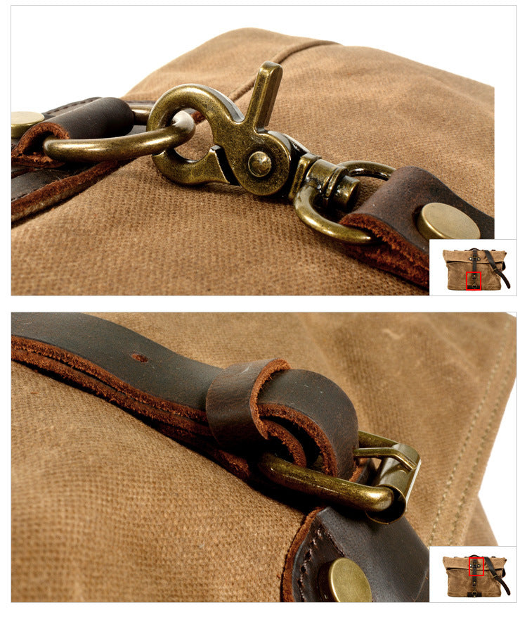 Canvas Courier Bag for Men with Waxed Canvas and Cowhide Leather