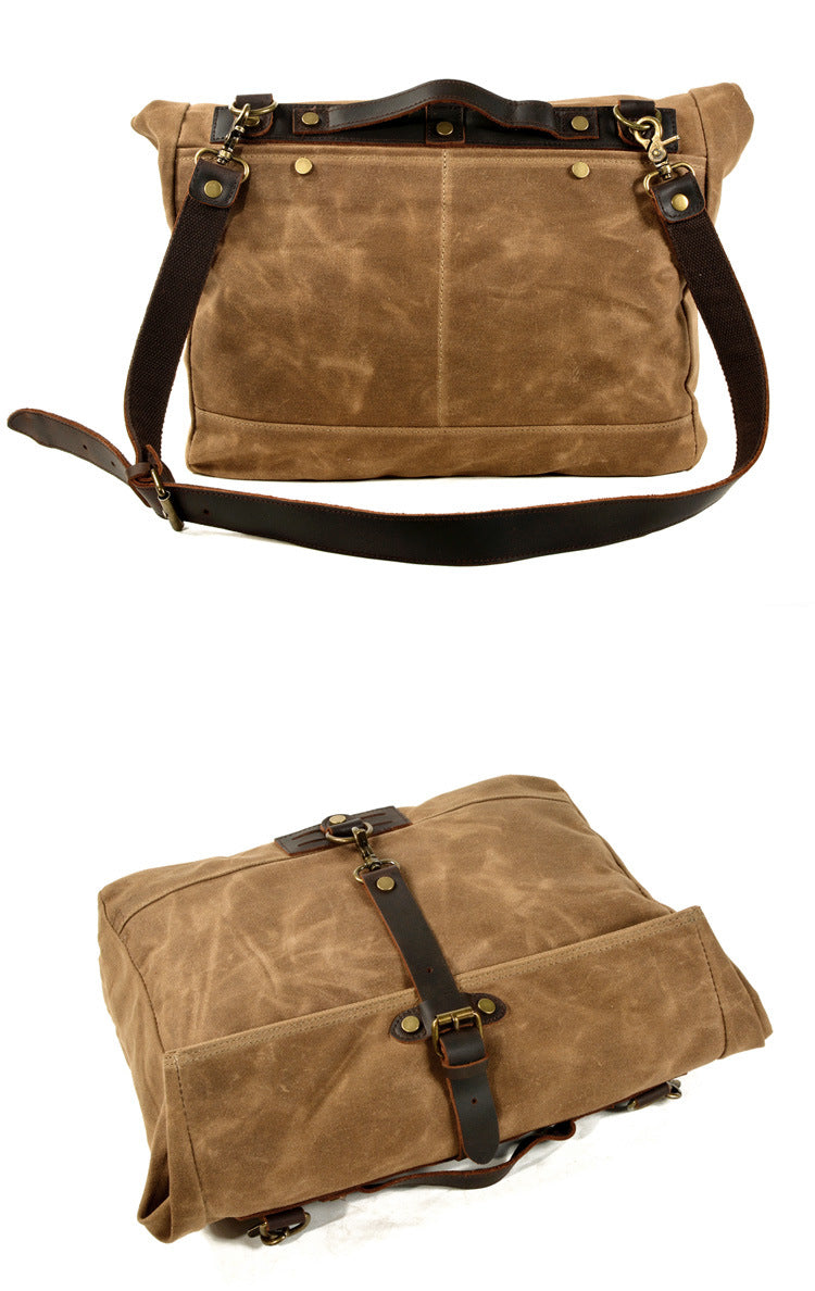 Canvas Courier Bag for Men with Waxed Canvas and Cowhide Leather