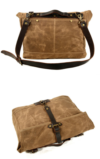 Canvas Courier Bag for Men with Waxed Canvas and Cowhide Leather