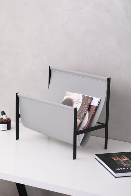 Modern leather metal magazine rack stand Grey