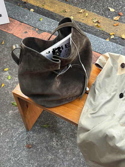 Brown Suede Large Tote Bag for Women Shoulder & Crossbody
