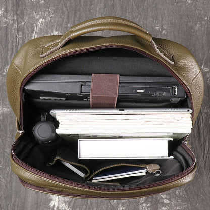 Genuine Leather Backpack Army Green 15 Inch Laptop