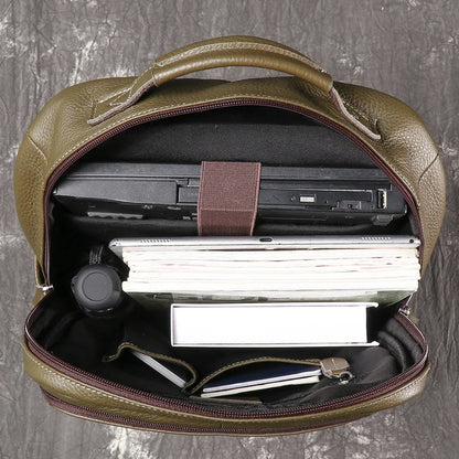Leather backpack for men army green 15 inch